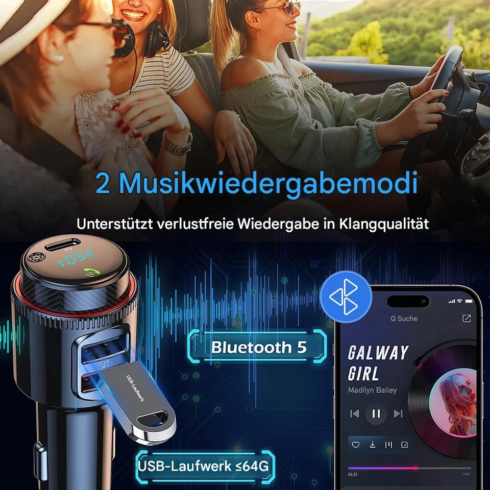 Bluetooth FM Transmitter KFZ Auto Radio MP3 Player Dual USB Ladegerät Adapter - Bild 3 von 4