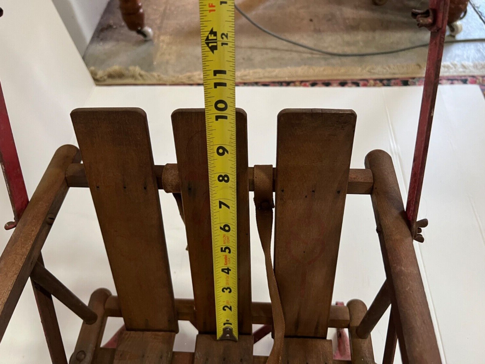 Vintage Antique Wood Baby Child Sled Back Rest with Metal Runners