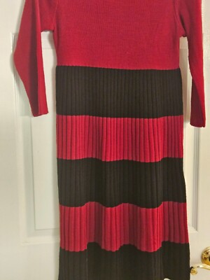 Linnie For Nina Leonard Red & Black Sweater Dress 3/4 Sleeves Knee Length  Size L | eBay