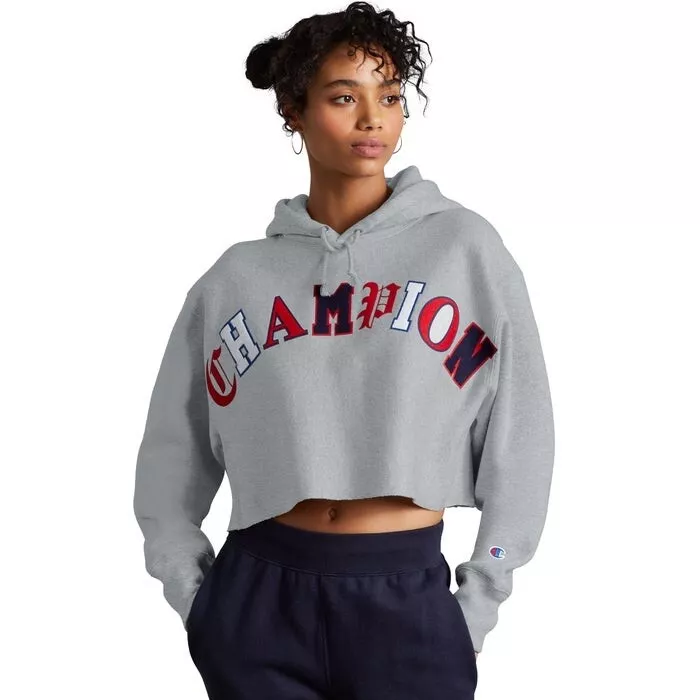 dood amateur rek Champion Reverse Weave Crop Hoodie Grey Old English Spellout Sz XS NWT |  eBay