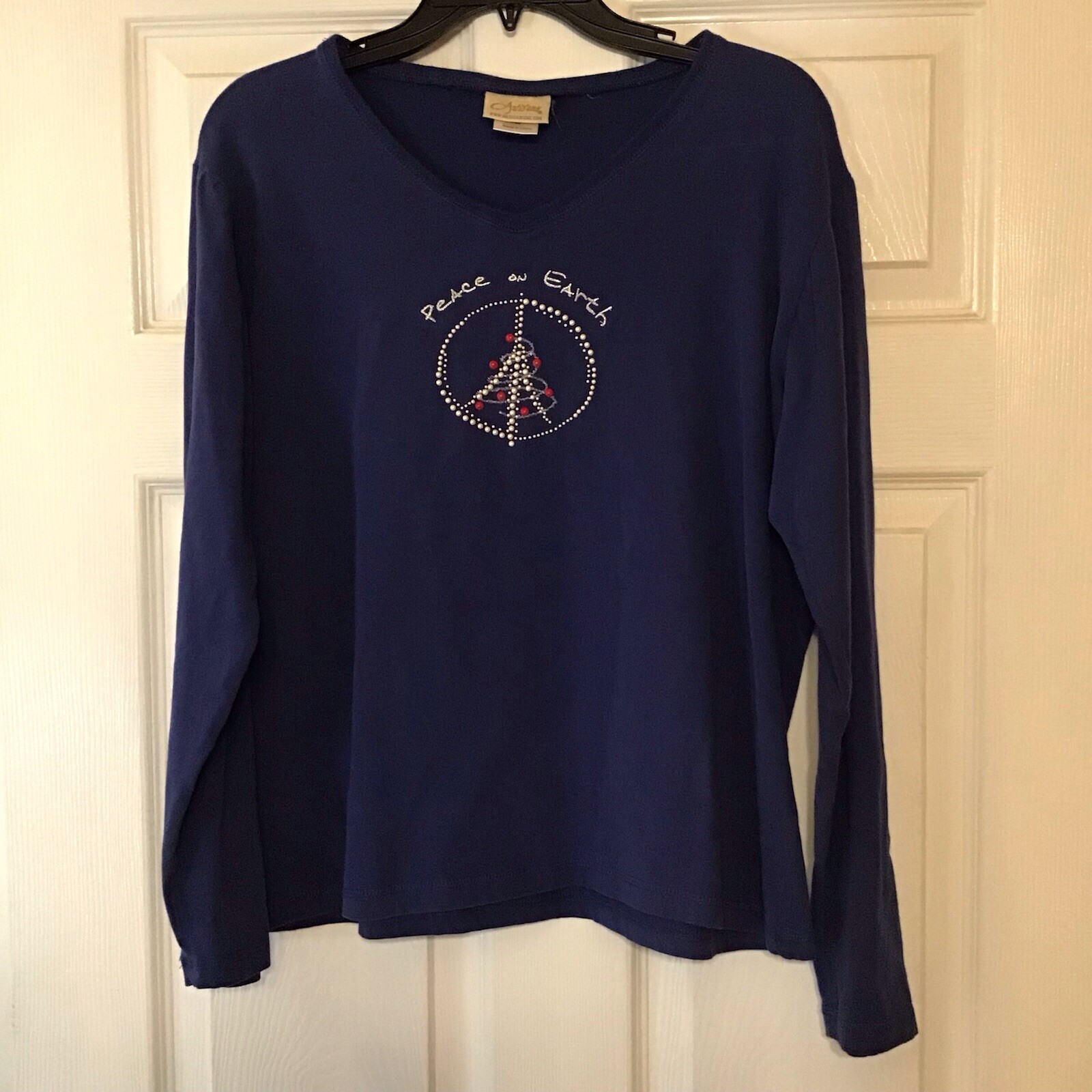 Vintage Peace On Earth Long Sleeve Womens XL Winter Holiday Top