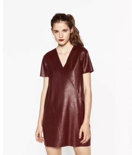 NWOT Zara Burgundy Maroon Vegan Leather Shift Dress S