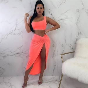neon crop top and skirt