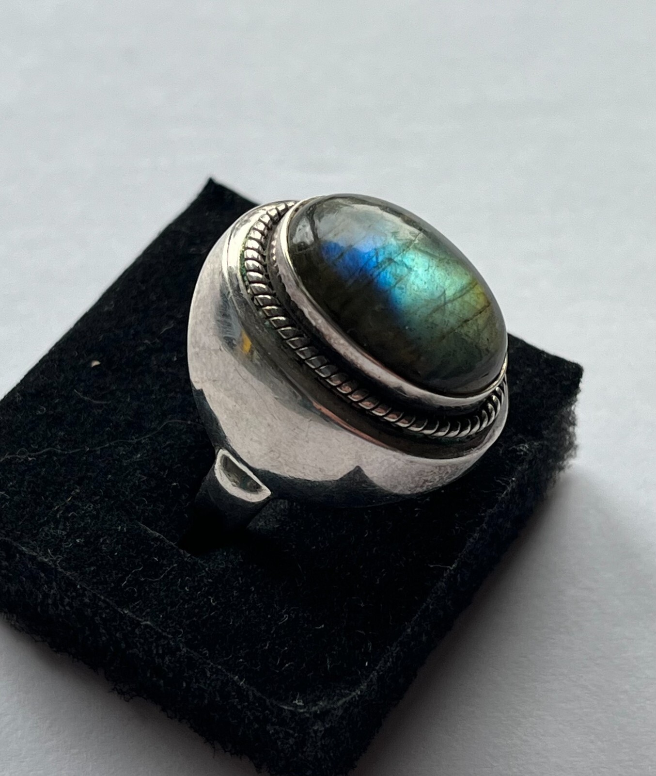 Large Oval Labradorite Dome Statement Ring with B… - image 2