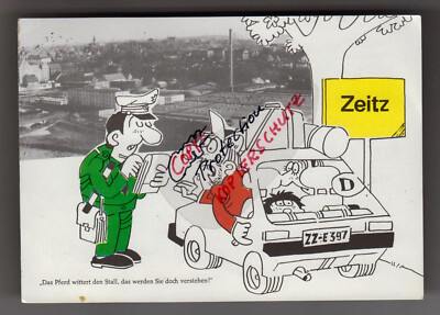 Ansichtskarte ZEITZ Luftbild Kartoon Comic Witz Polizei Industriebetrieb Auto ZZ