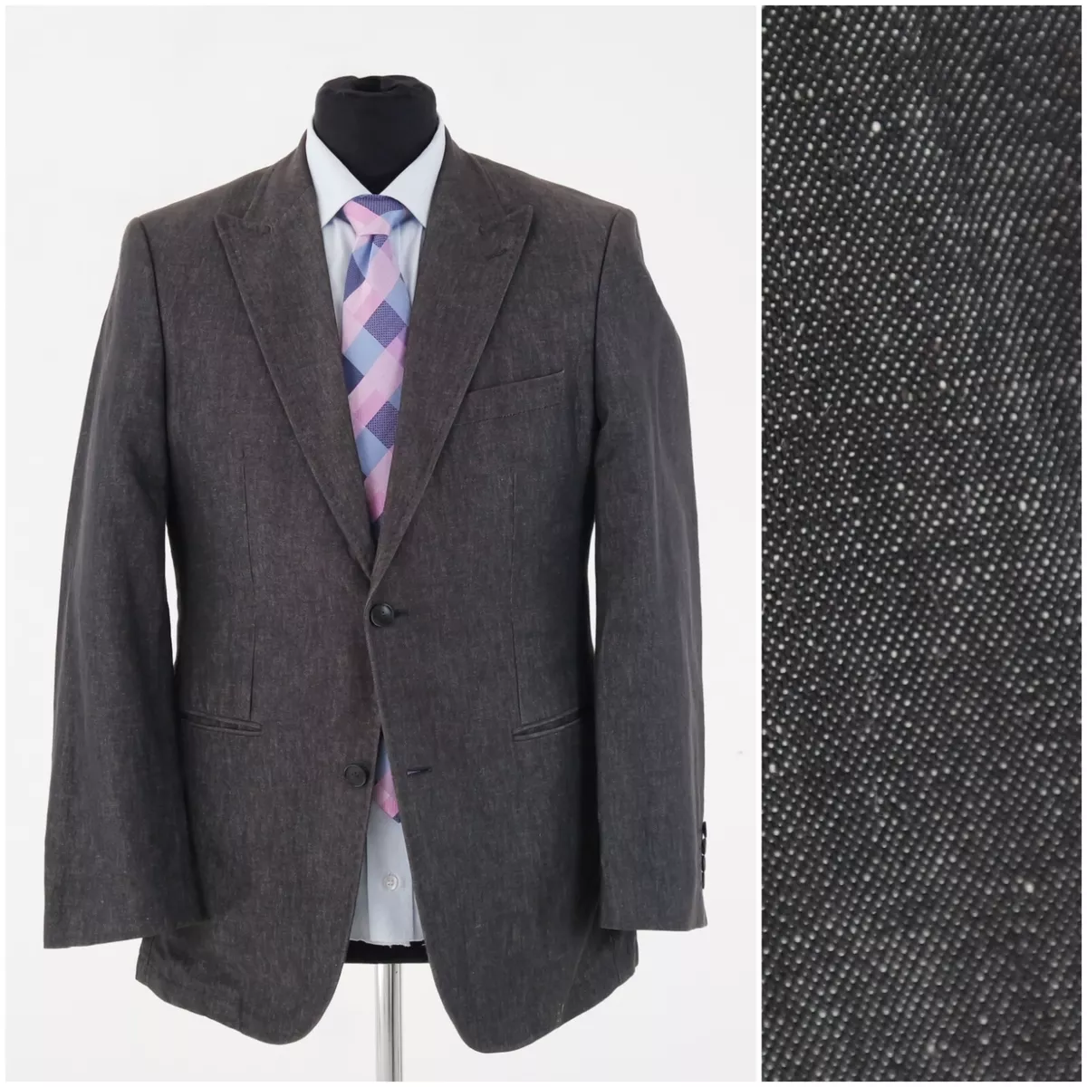 Mens Half lined Blazer 38R UK Size ESPRIT Dark Grey Sport Coat Linen Jacket