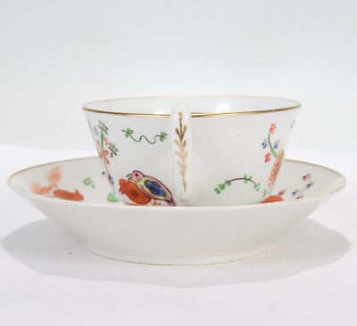 Antique 19th C. Chamberlain Worcester Quails Pattern Porcelain Cup & Saucer