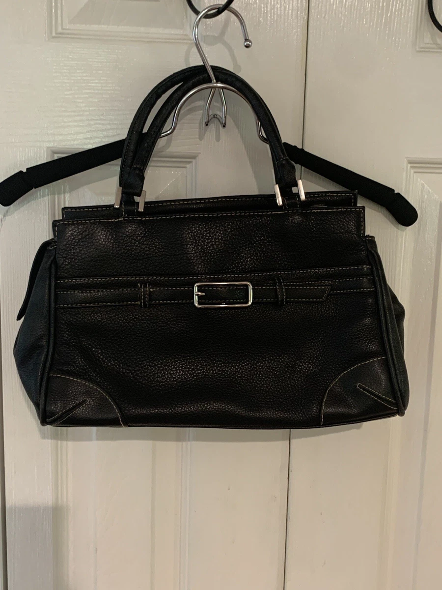 HUSH PUPPIES WOMENS GENUINE Black Pebbled Leather Hand Bag Silver Buckle