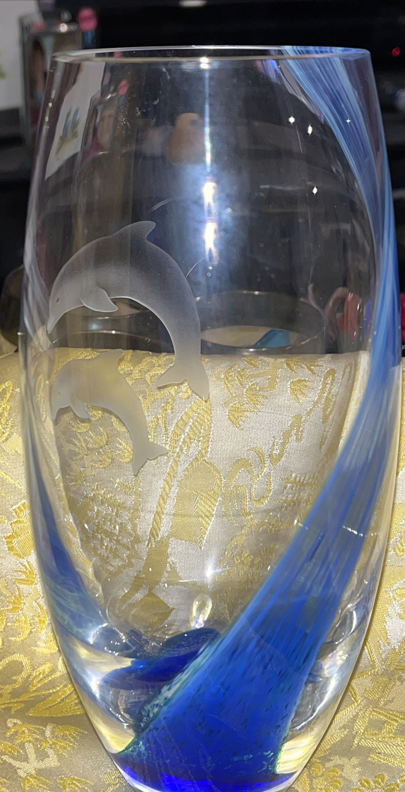 Lenox Undersea Paradise Dolphins Vase and Blue Wave crystal vase