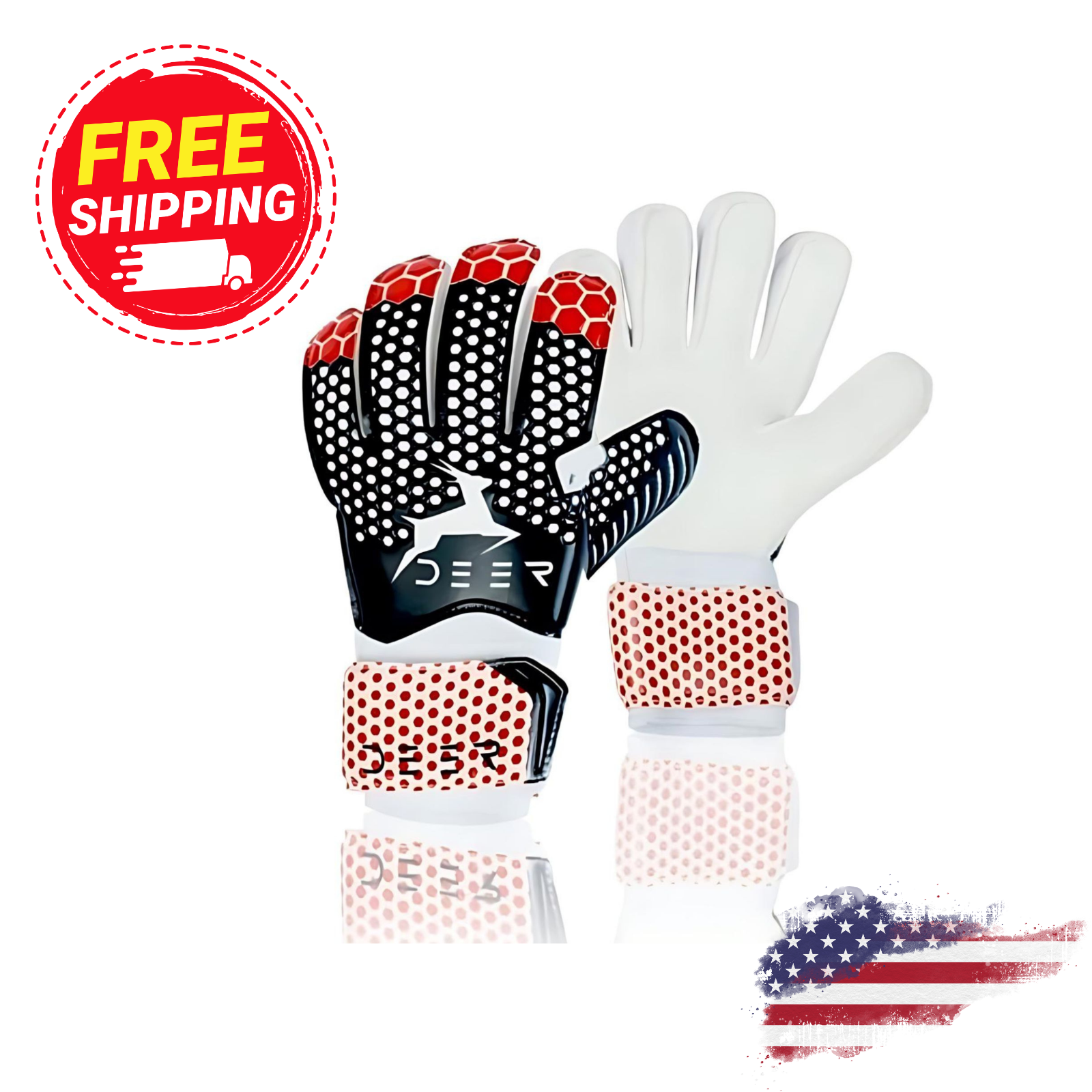 DEER Soccer Goalkeeper Gloves for Adults Youth Kids with Strong Grip