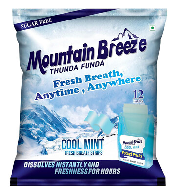 Mountain Breeze Mouth Freshner Sugar-Free Coolmint Fresh Breath 18Strips x 12 Pc