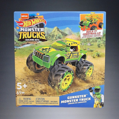 MATTEL MEGA CONSTRUX HOT WHEELS MONSTER TRUCKS 69PC GUNKSTER BUILDING SET