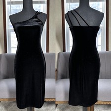 Jump Vintage 90s Velvet One-Shoulder Bodycon Mini Dress Black Size 9