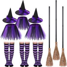 12 Pcs Halloween Witch Tutu Outfit Set for Women - Include Tutu Hat Striped T...