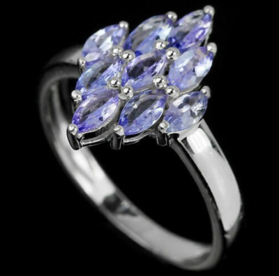 Silberring Tansanit echt natürlich abgebaute Edelsteine massiv Sterling Größe R 1/2 US 9
