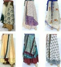 Vintage Silk Long Sari Recycled Magic Wrap Around Skirts Wholesale Lot