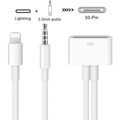 iPhone X XS 11 Pro 8Pin-Aux to 30Pin Dock Converter Adapter  Cable UK