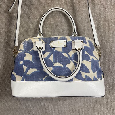 Kate Spade Harmony Tote Purse 13X8 Canvas Leather Wellesley Hyacinth Leaves Bag
