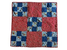 Mickey Mouse Handmade Patchwork Square Baby Quilt Nursery Blue Red Polka Dot 29  