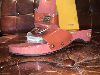 Chanel Coco, Mark Wood Mules, Blush Pink Patent Leather Sandal, Sz Chanel Coco, Mark Wood Mules, Blush Pink Patent Leather Sandal, Sz