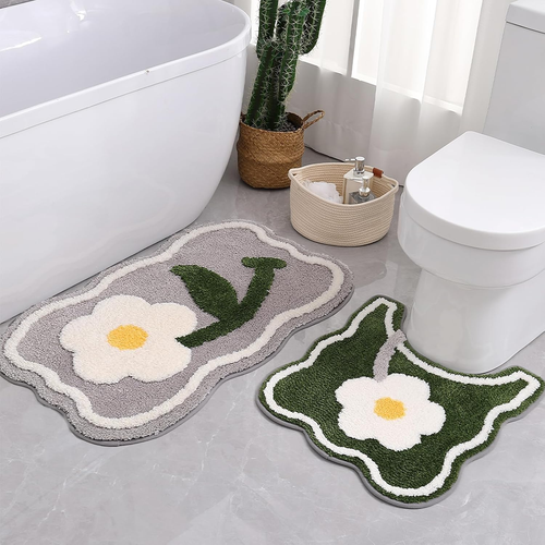 Bathroom Rug Set 2 Piece, Soft Cute Bath Mat and U-Shaped Contour Toilet Rug, Ab