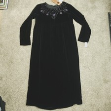 Carole Little Black Dress Women Sz 6 Beaded Velvet Maxi Rayon Silk $188 WithTags