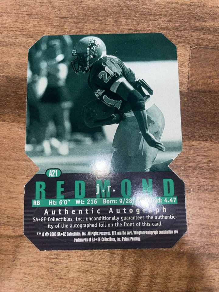 2000 SAGE Hit - Autographs Diamond Die-Cut #A21 J.R. Redmond ASU Sun Devils - Image 3 of 3