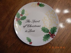 ATICO Holly & Berries China Christmas Plate, "The Spirit of Christmas Is Love"