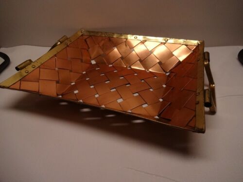 Vintage Woven Copper & Brass Decorative Fruit Tray Basket Made in India - Picture 1 of 8