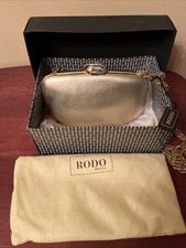 Rodo Swarovski Italy Gold Handbag Clutch Purse Shoulder Evening Bag Rare