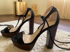 Women black platform high heel sandal with strap