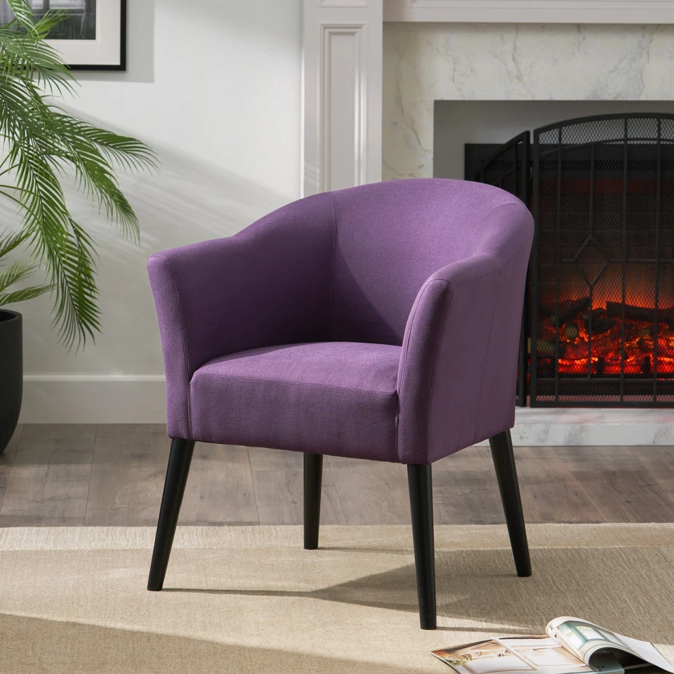 Plum Upholstered Armchair with Low Back Design, High Arms & Birch Wood Legs - Изображение 3 из 4