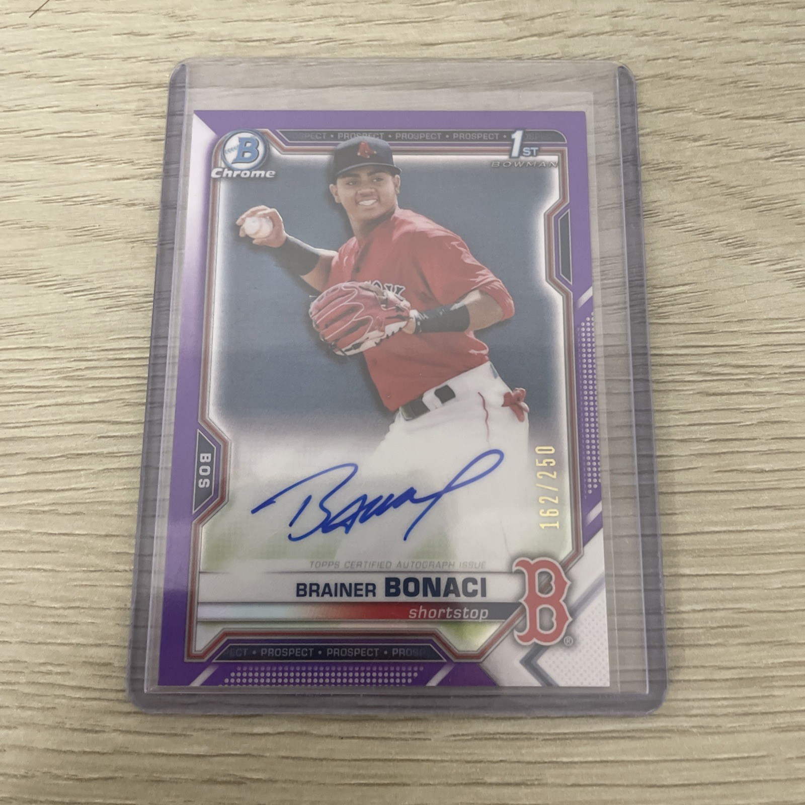 2021 Bowman Chrome BRAINER BONACI AUTOGRAPH/AUTO PURPLE RED SOX /250 B9379