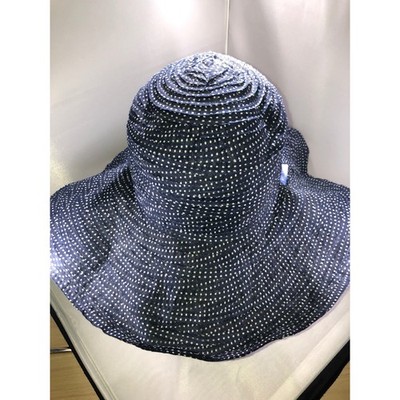 Wallaroo Hat Company Scrunchie Navy Polka Dot Packable Wide Brim Sun Hat Womens