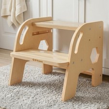 Wooden Step Stool, Dual Height Step Stools for Bathroom Sink, Rounded Corners...