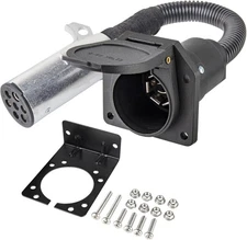 7 Pin Round to 7 Pin Flat Adapter for Tractor Towing, 7 Pole Round to 7 Way RV