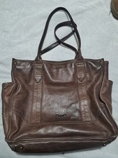 FRYE Vintage CAMPUS Shop TOTE MARRONE invecchiata PELLE GRANDE spalla vedi foto