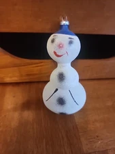 Vintage DE CARLINI Mouth Blown Glass Snowman Christmas Ornament Hand Painted 