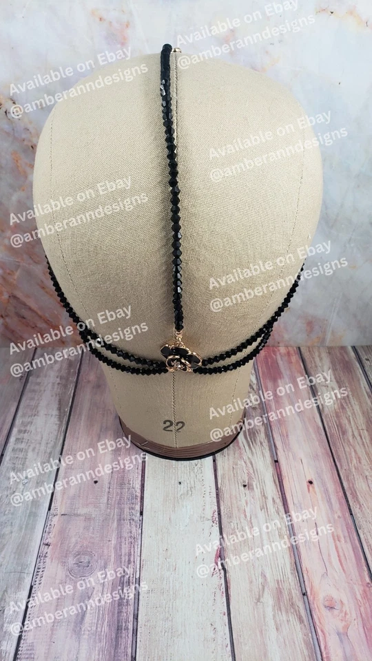Black Crystal Beaded Headdress 1920s Flapper Headpiece Roaring 20s Accessories - Image 4 of 4