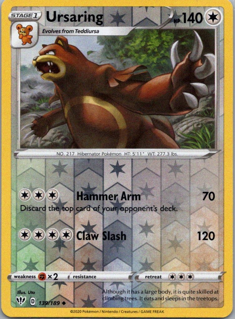 Pokemon TCG Ursaring 139/189 Darkness Ablaze Rev Holo LP
