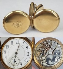 antique full hunter 10k / 14k GOLD filled pocket watch Illinois 16s LARGE
