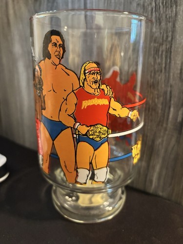 Titan 1985 WWF Wrestling Hulk Hogan Andre Giant JunkYard Dog XL Drinking Glass