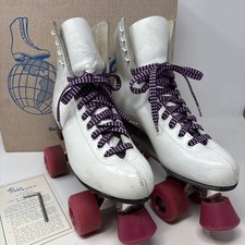 Vintage Roller Skates Riedell 220 Womens Size 8 White Red Kryptos Wheels w/Box