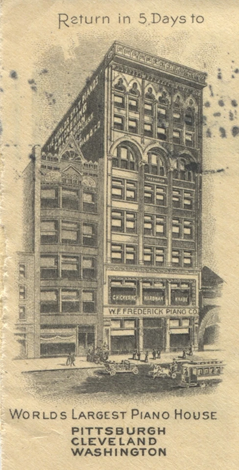 Advertising Cover Uniontown PA W F Frederick Piano Co Worlds Largest Piano House - Image 2 of 3