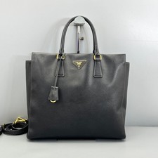 AUTH PRADA Black Leather Top Handle Tote Shoulder Bag Handbag.