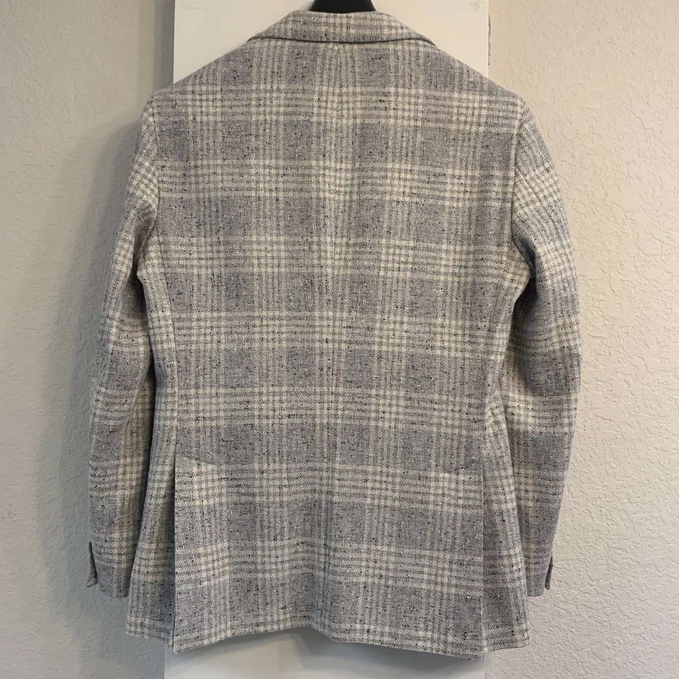 Eleventy Zegna Sport Coat Blazer Mens Grey Plaid Wool Cashmere Two Button Sz 48 - Image 2 of 4