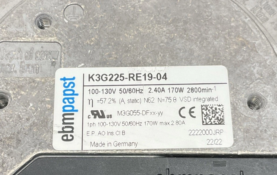 Ventilador centrífugo ebmpapst K3G225-RE19-04 225mm 110-130VAC, 2.40A, 170W Foto 3 de 4