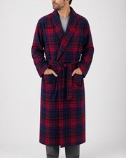 Vintage 70s Pendleton Red Plaid Virgin Wool Collared Belt Pockets Robe Size M