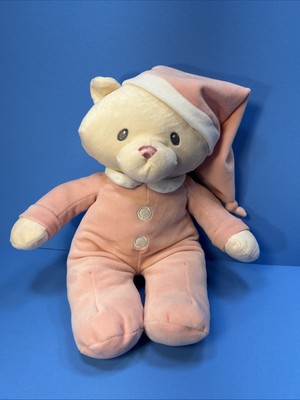 Baby Ganz Bear Super Soft Bear Pink Pajamas Night Cap Tan White 14  RARE NICE