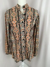 VTG Styled By Sybil Blouse Multicolor Metallic Gold Psychedelic Print 15/16